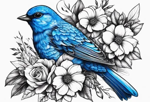 Blue bird and a bouquet tattoo idea