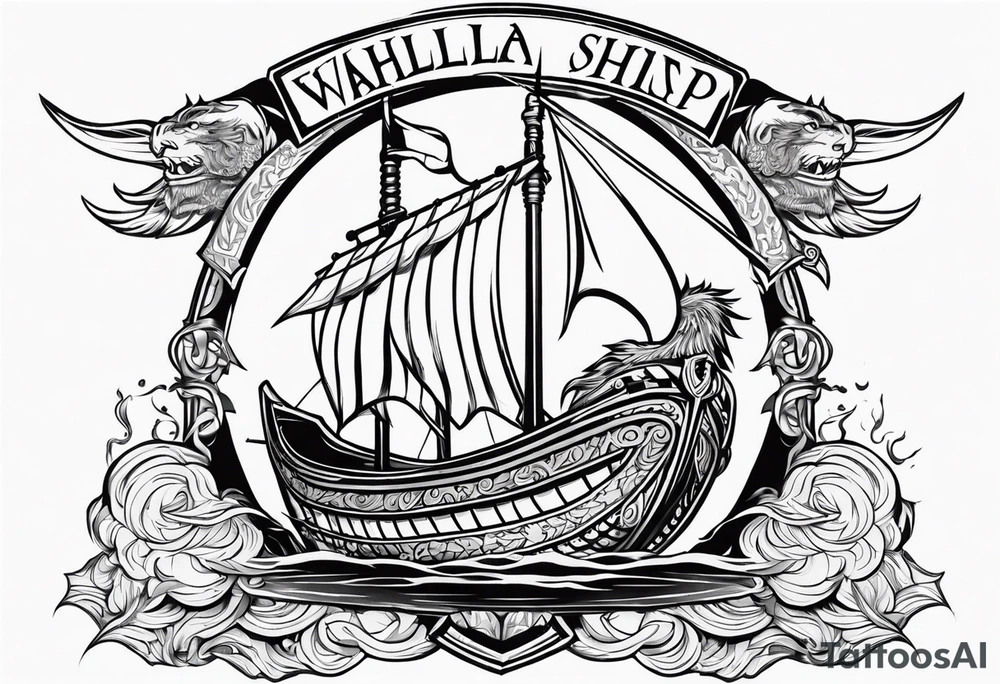 Valhalla sword shield viking ship dragon head tattoo idea