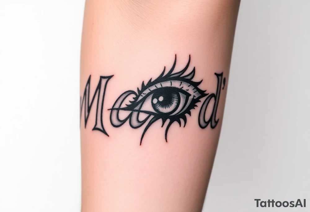 Name Mandi with nubis and eye of raw tattoo idea