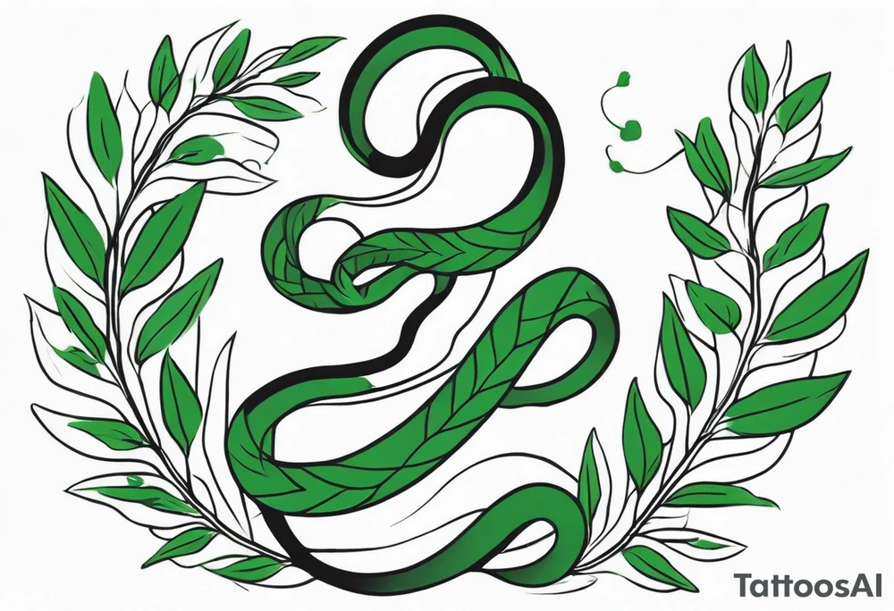 Seven deadly sins snake with soft green leaves as colour tattoo idea