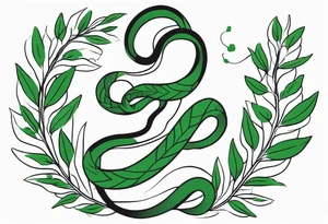 Seven deadly sins snake with soft green leaves as colour tattoo idea
