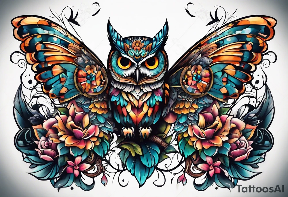 Owl and butterfly tattoo idea