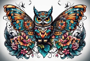 Owl and butterfly tattoo idea