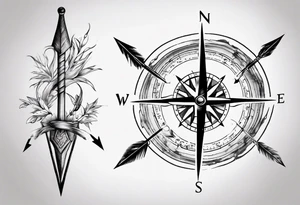 compass with a hunting arrow going through it vertically tattoo idea