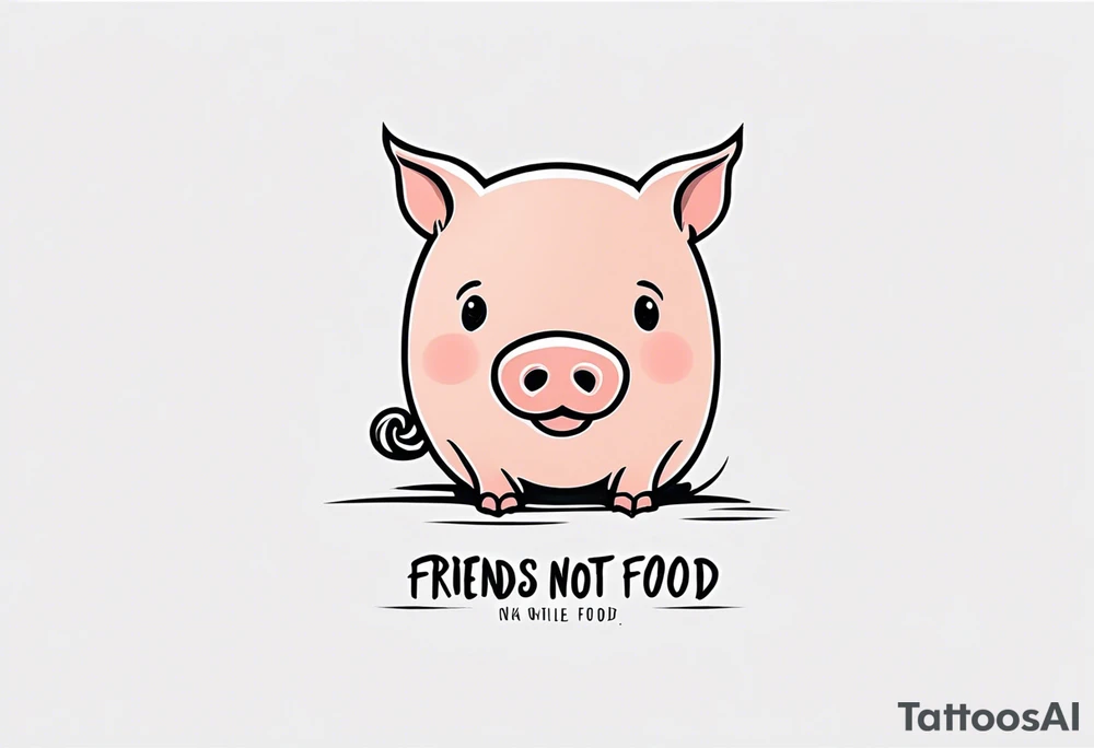 cute pig or piglet.
with text: "friends not food" tattoo idea cute pig or piglet.
with text: "friends not food" tattoo idea