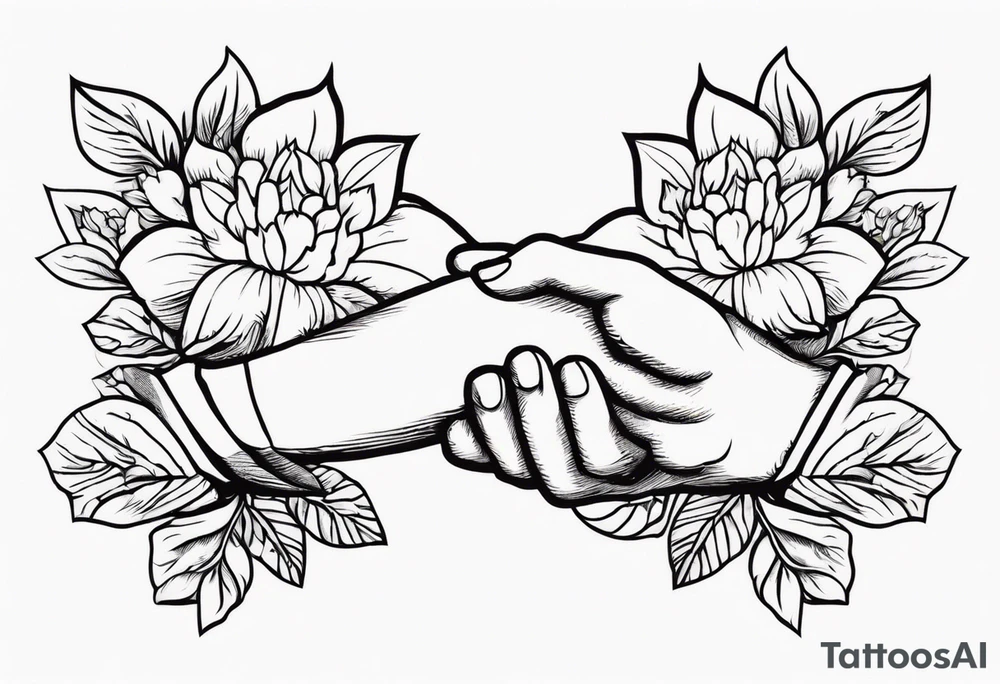 two 
hands praying with flowers simple bold tradional old school style bold colors tattoo idea