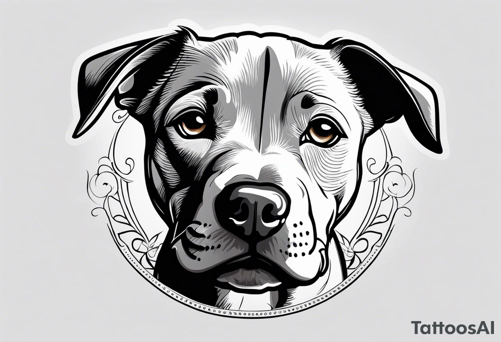 "A small, highly detailed tattoo design of an adorable Pitbull puppy, focusing on its expressive eyes and gentle facial features. The tattoo should capture the puppy's soft fur, with a slight smile and floppy ears, giving it a cute and friendly appearance. The design should be minimalistic and fine-lined, with realistic shading to emphasize the microrealistic style." tattoo idea