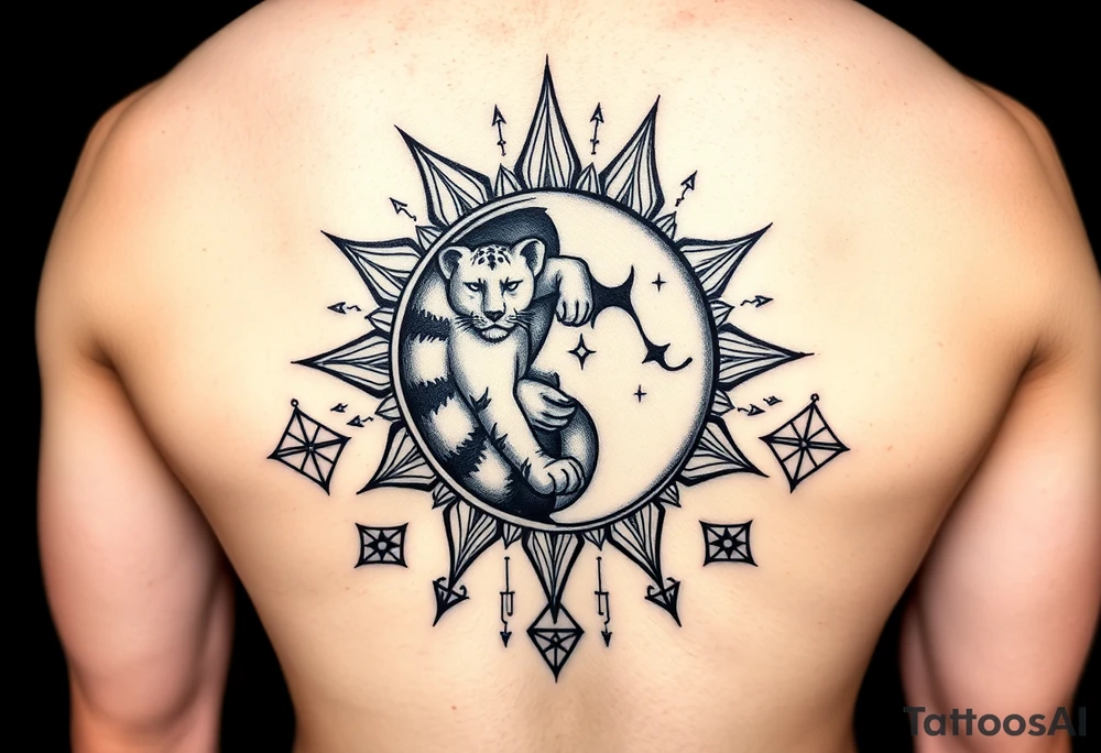 celestial sun and moon embrace with panther constellation patterns tattoo idea celestial sun and moon embrace with panther constellation patterns tattoo idea