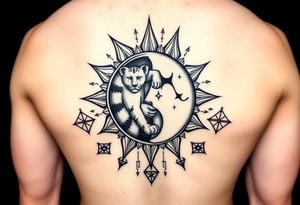 celestial sun and moon embrace with panther constellation patterns tattoo idea