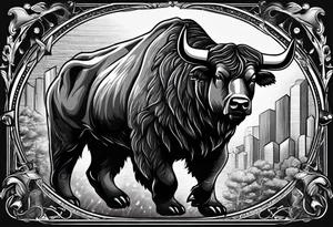 a bull and a bear on financial markets, with an upward arrow passing between them that ends up as a hand tattoo idea