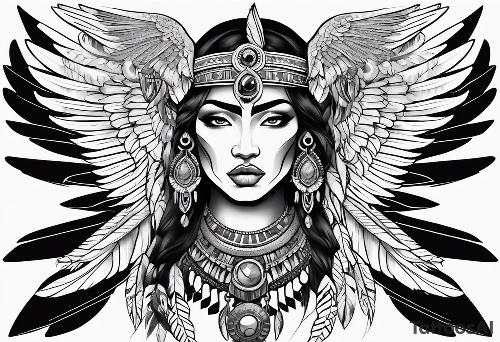 beautiful, kali, valkrye, goddess, native american, chest, left looking in to center, wing tattoo idea