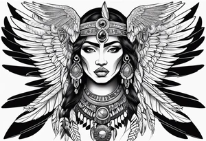 beautiful, kali, valkrye, goddess, native american, chest, left looking in to center, wing tattoo idea