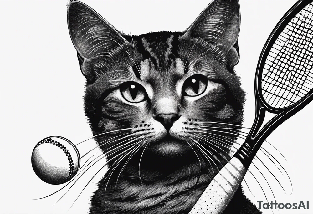 Lazy cat with a tennis raquet tattoo idea