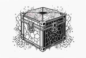 Toy box locked with colors bursting out through the cracks/sides tattoo idea