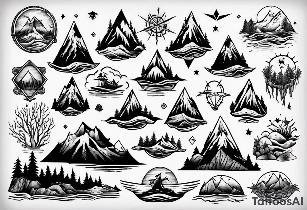 forest and sea mountains tattoo idea