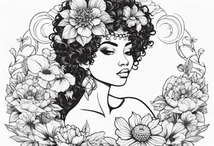 Flower fairy. A fairy with an afro and a boyquet of flowers tattoo idea