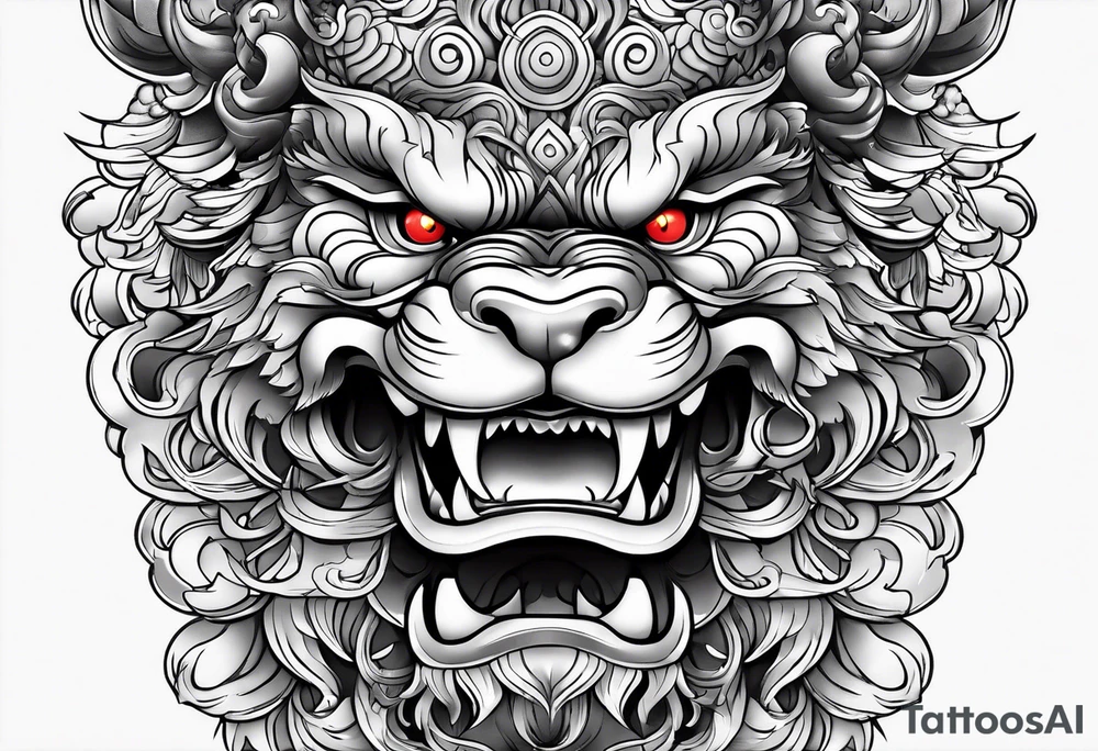 foo dog full body leg sleeve tattoo idea