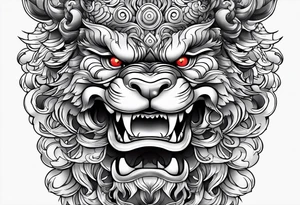 foo dog full body leg sleeve tattoo idea
