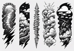 forearm sleeve lightning and clouds pattern tattoo idea