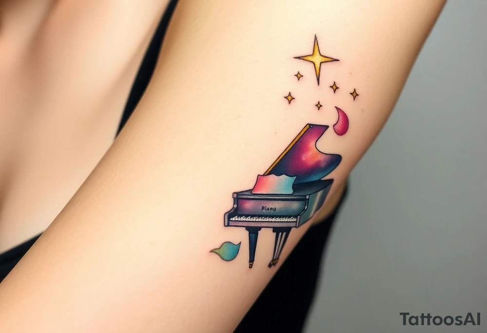dreamy grand piano under the star tattoo idea