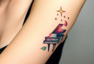 dreamy grand piano under the star tattoo idea