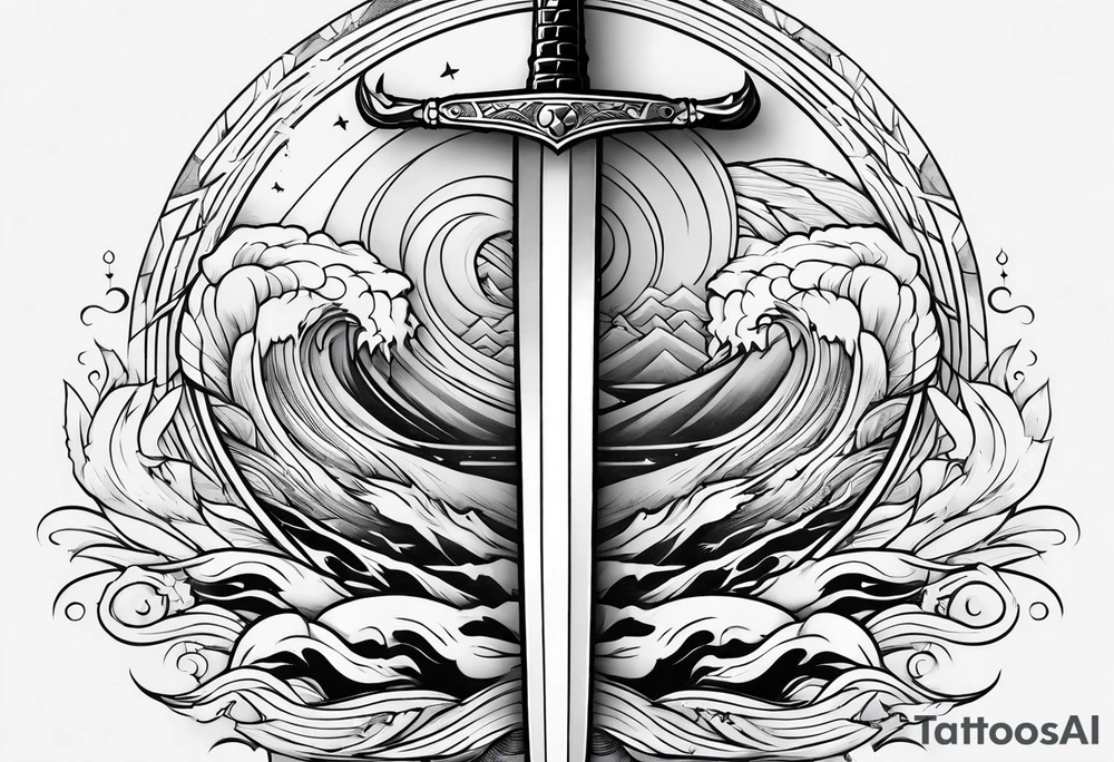 sword, wave, bolt tattoo idea