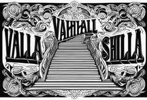 Valhalla sword shield 
stairs tattoo idea