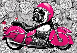 casque pompier, bouledogue français date et heure de naissance, rose, moto,  sur le bras complet tattoo idea