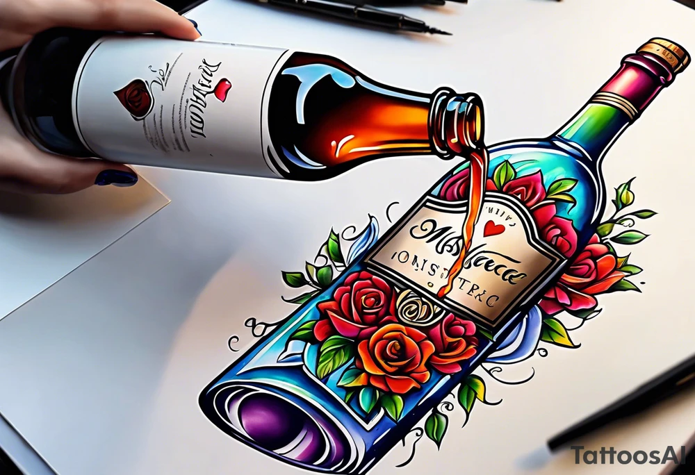 Love pouring out of an uncorked bottle tattoo idea