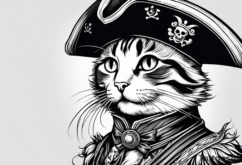 Happy cat in pirat hat tattoo idea