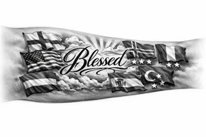 Football related England USA Iceland Italy Spain Turkey France Hungary flags inside forearm can u put 3 stars under iceland , 2 under turkey and italy
And quote in middle blessed flags to be around it tattoo idea