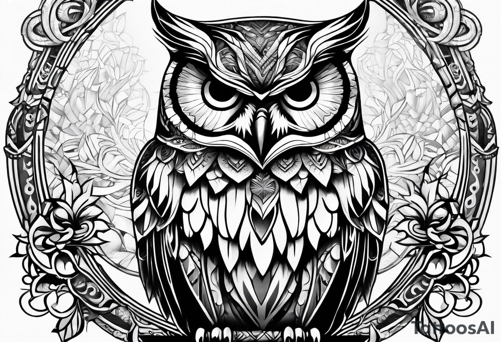 Owl on left chest tattoo idea
