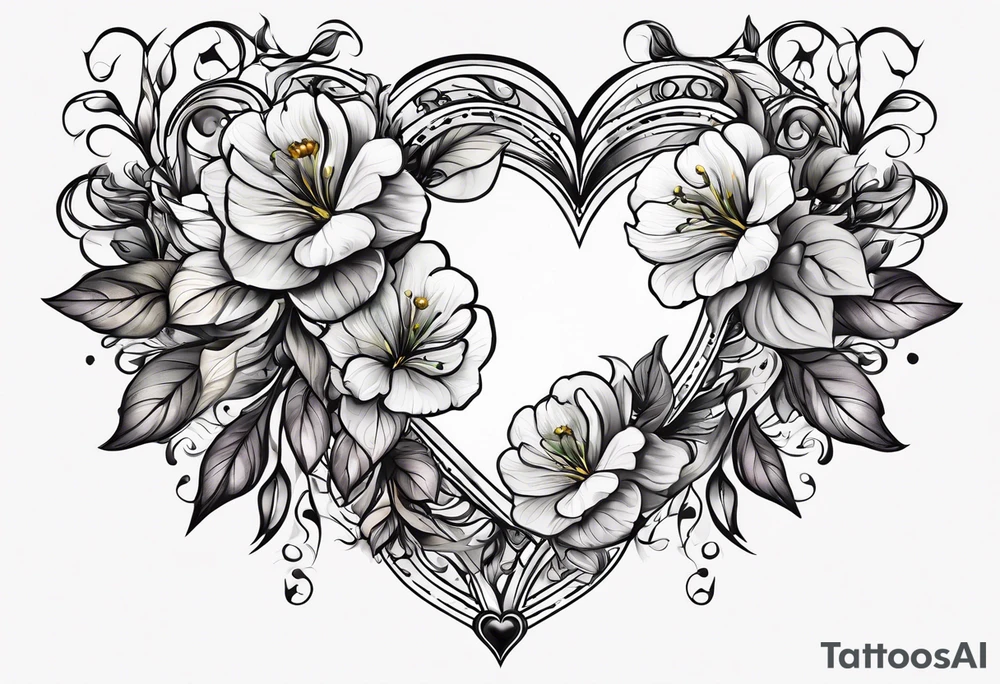 Time flowers leaves vine heart tattoo idea