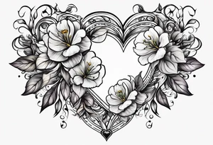 Time flowers leaves vine heart tattoo idea