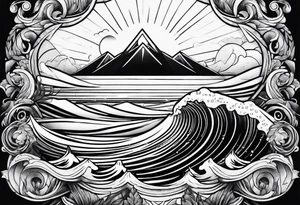 Simple ocean wave inside of a diamond with sun inside as well tattoo idea
