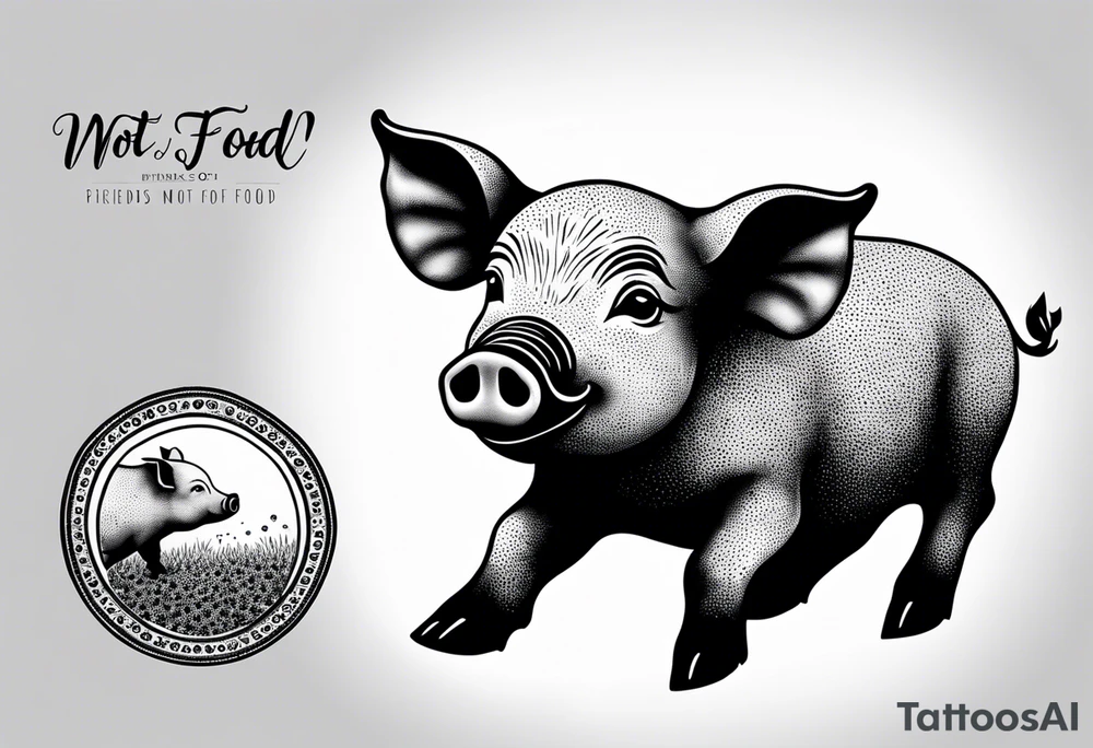 cute piglet.
with text: "friends not food" tattoo idea