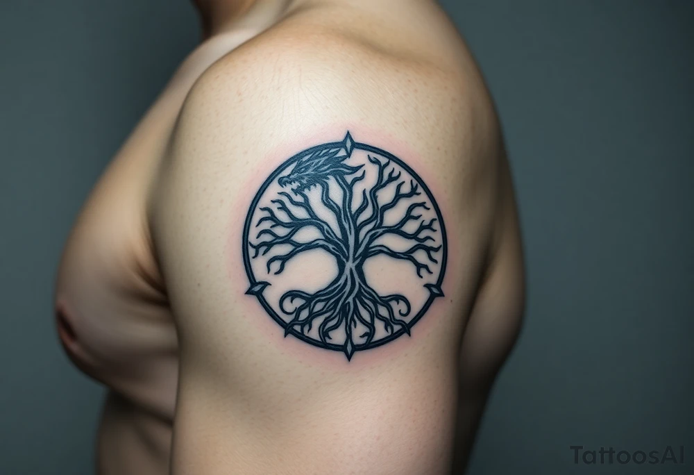 a dragon encircling the tree of life tattoo idea