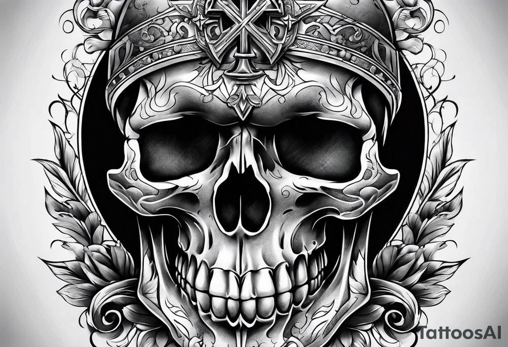 cross on top of a skull tattoo idea