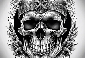 cross on top of a skull tattoo idea