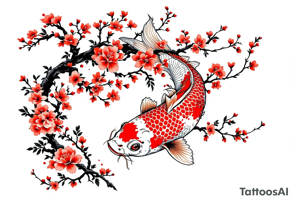 Koi fish, cherry blossom tree tattoo idea