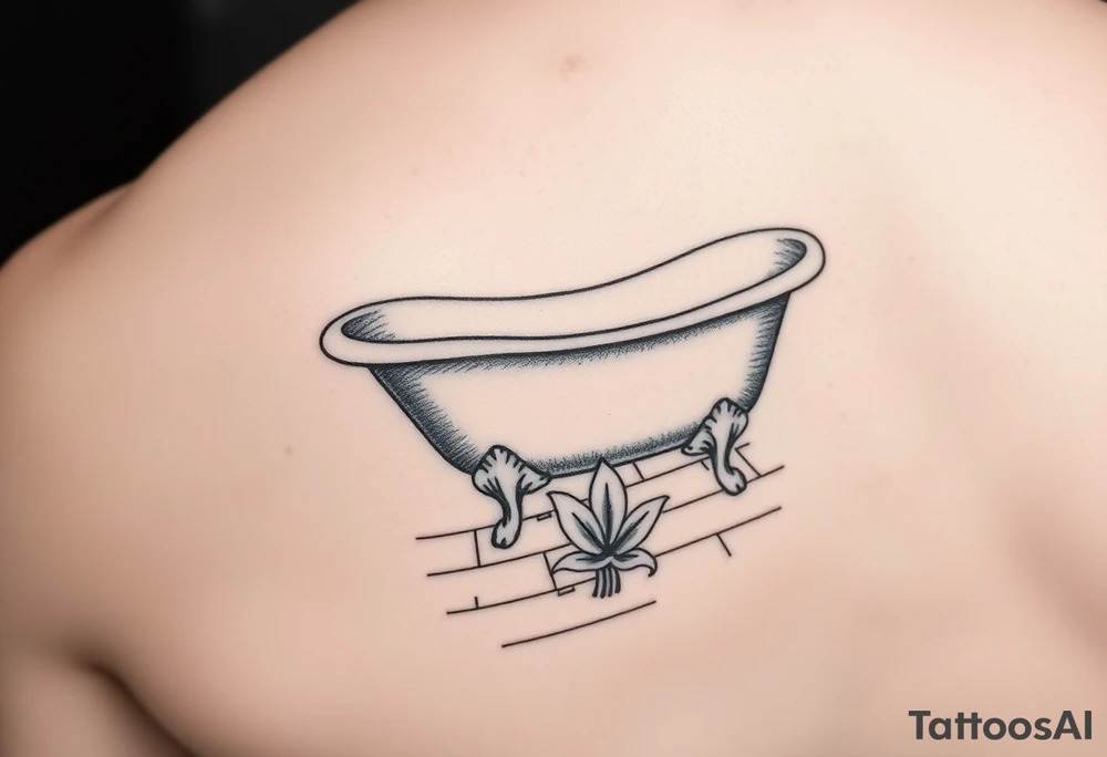 clawfoot bathtub with simple faucet and lily coming up out of the tile floor tattoo idea