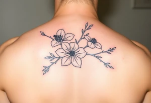 fine line dogwood branch with flowers on fire tattoo idea