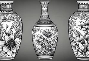 Traditional vase with patterns and flowers tattoo idea