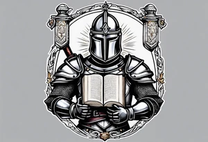 knight holding a bible over his head tattoo idea