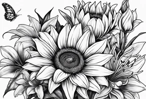 Lilies and sunflowers tattoo idea