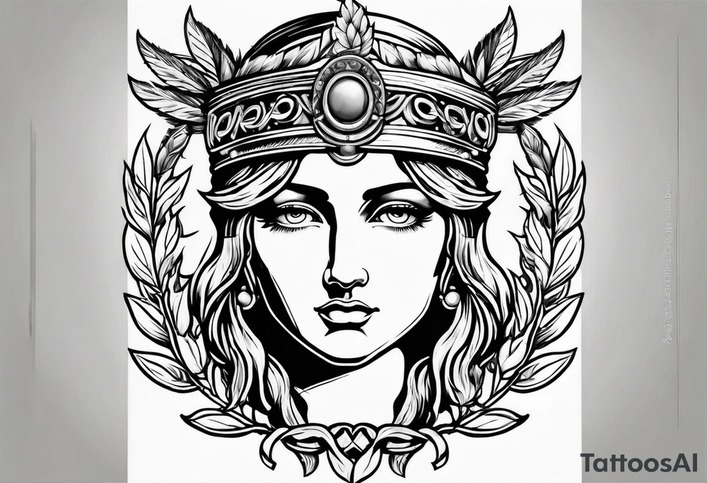 Athena with a laurel wreath in the middle tattoo idea