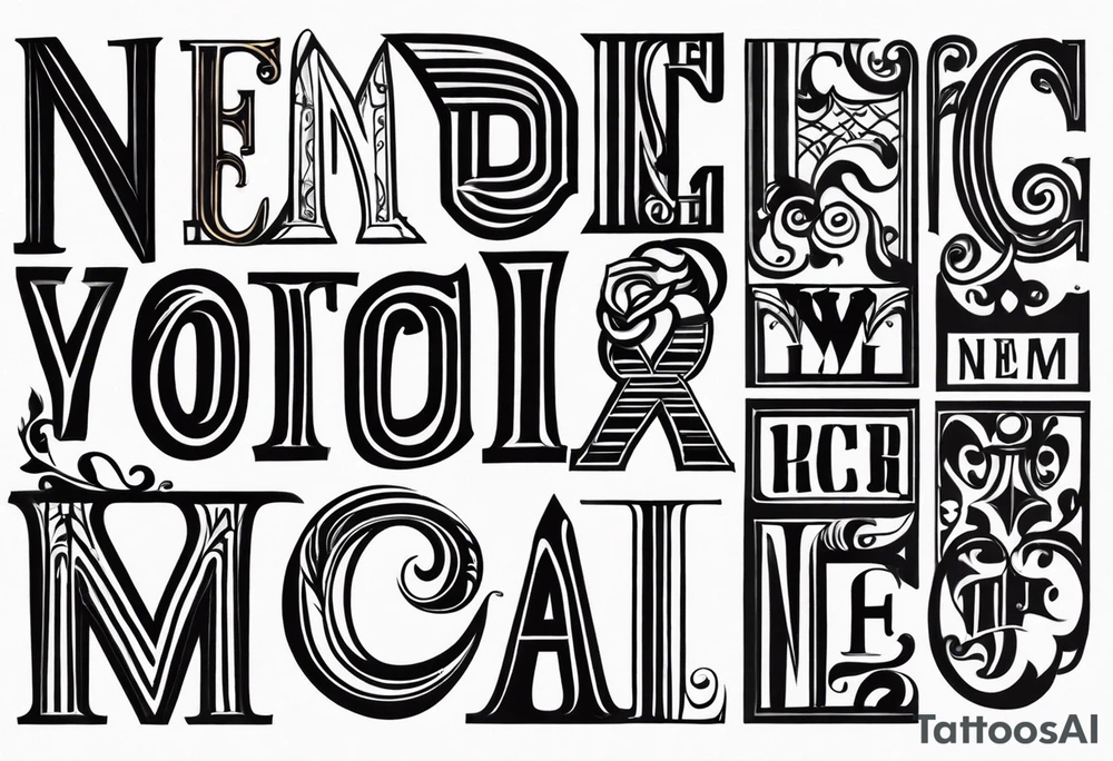 Lettering of the names Oscar Embla Emil tattoo idea