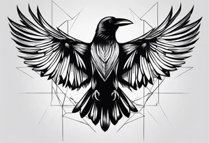 crow with open wings, only lines, minimalistic tattoo idea