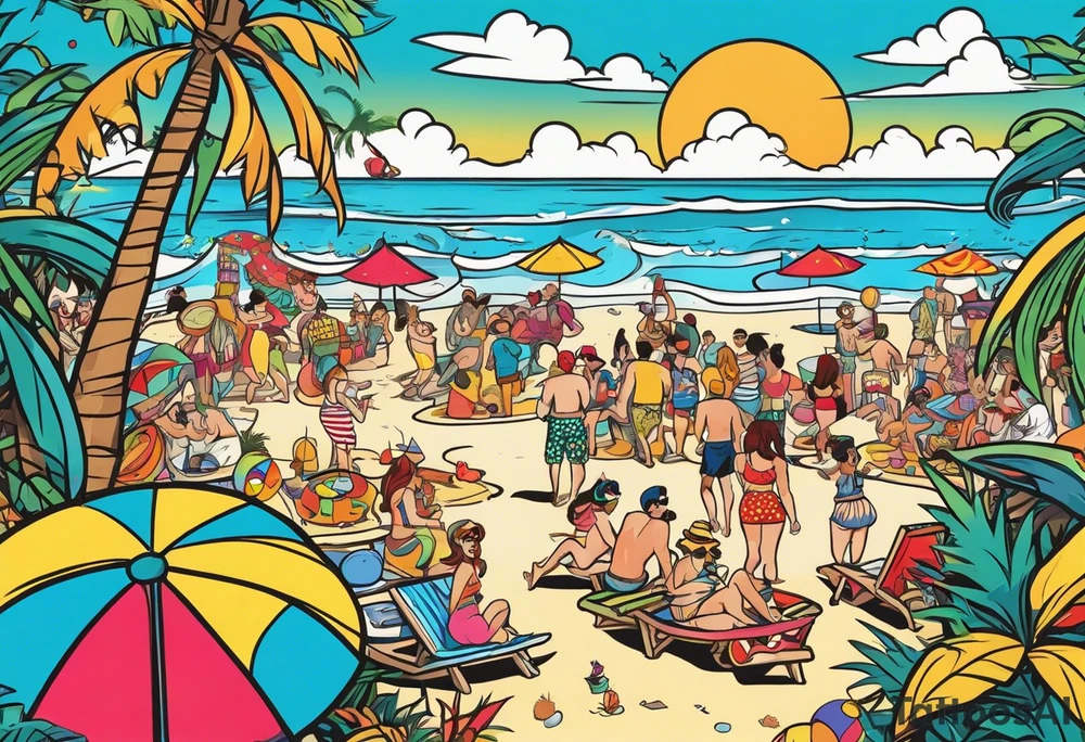 beach party scene tattoo idea