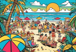 beach party scene tattoo idea